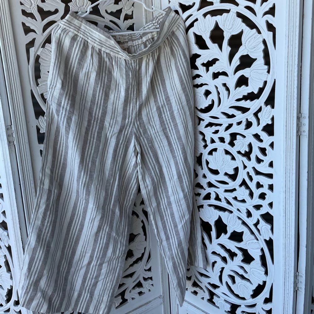 Wide leg striped linen pants